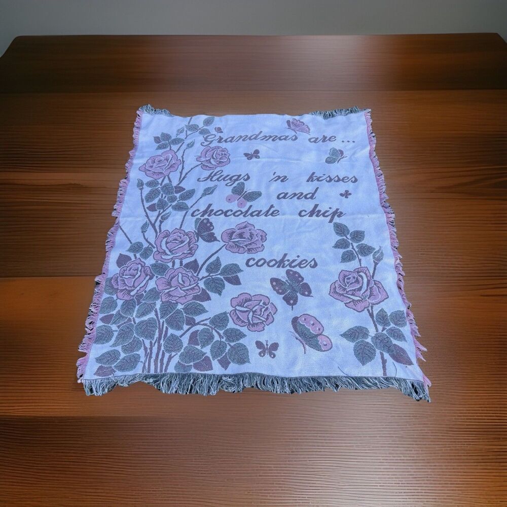 Grandmother Floral Tapestry Throw Blanket Chocolat Chip 44x54 Cottagecore Whimsy
